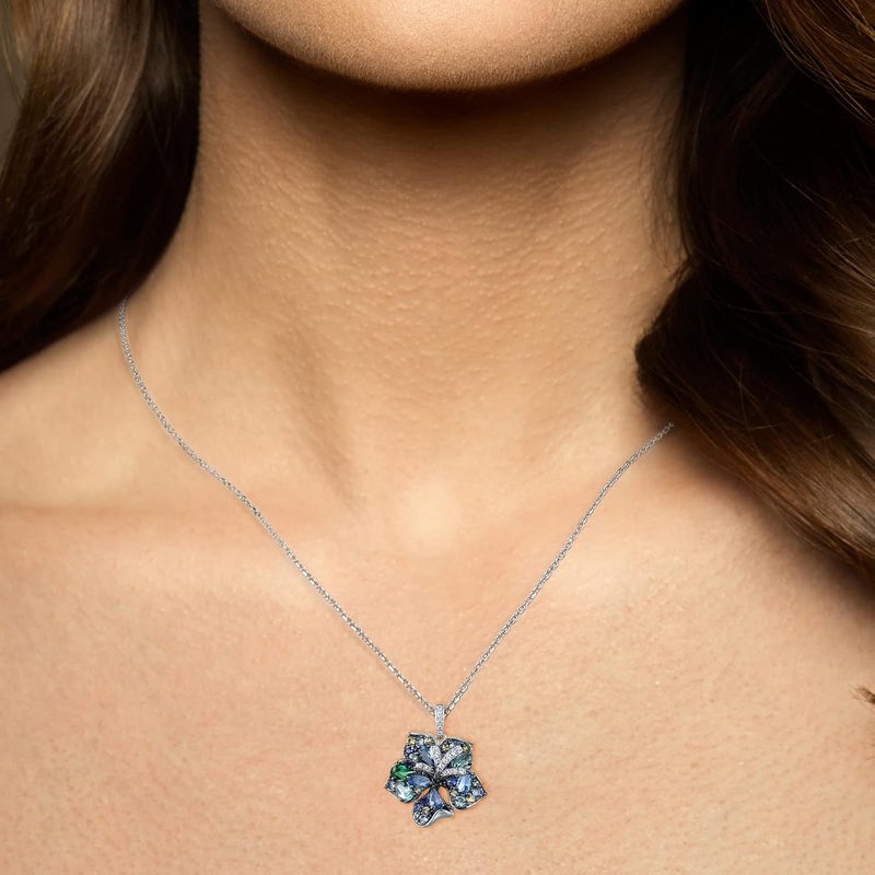 Santuzza Sterling Silver Gemstone Flower Pendant for Women - Image 4